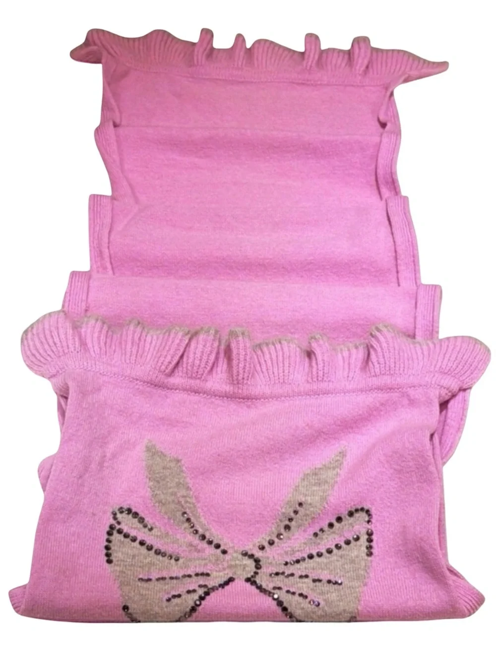 Pink 100% Cashmere Scarf | Rhinestone Bow | Knit Scarf |  51” x 10”